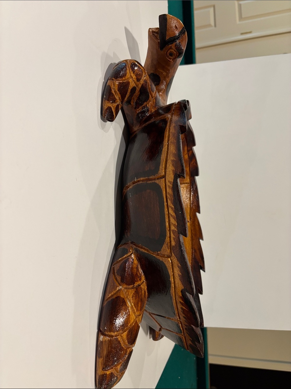 Hand-Carved Wooden Turtle Table Accent in Brown, @4lbs, sturdy, Jamaican, 20x11